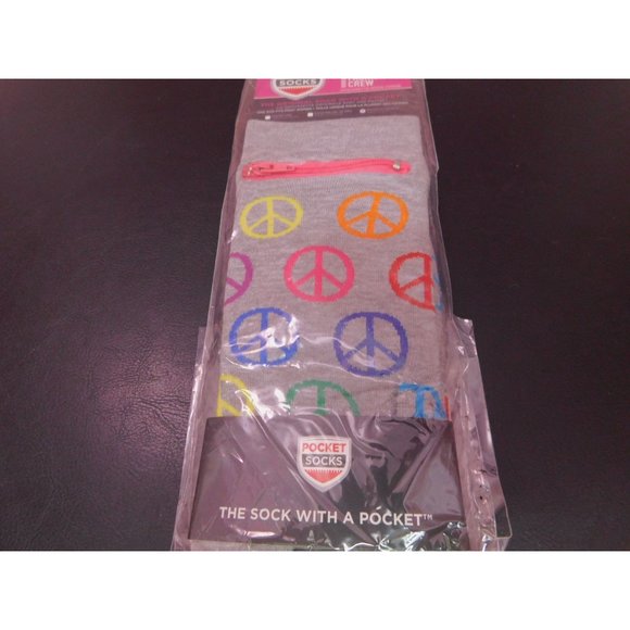 NWT Pocket Socks Crew Socks Medium 6 to 9 Peace Sign Hidden Zipper - Picture 3 of 6